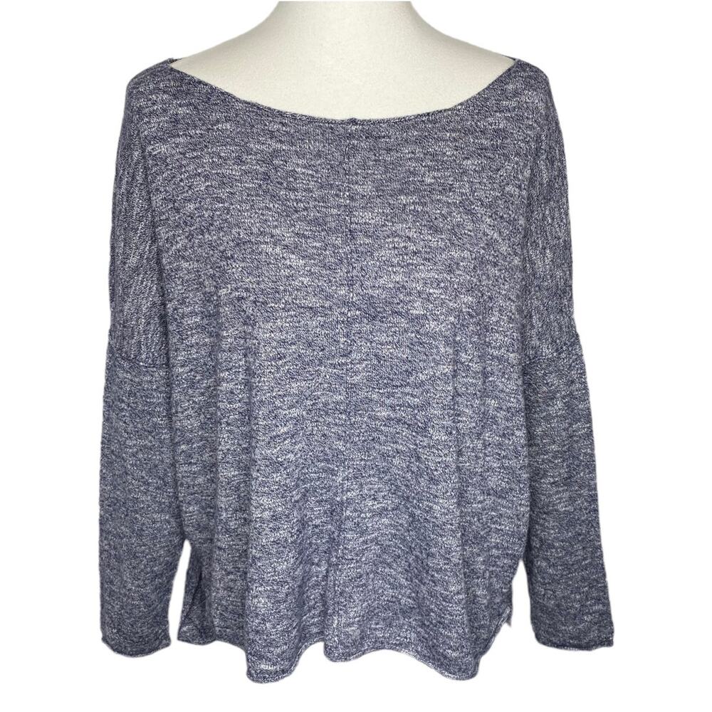 ZARA Knit Sweater Womens Medium Blue Marled Boxy Fit Drop Shoulder Clean Girl